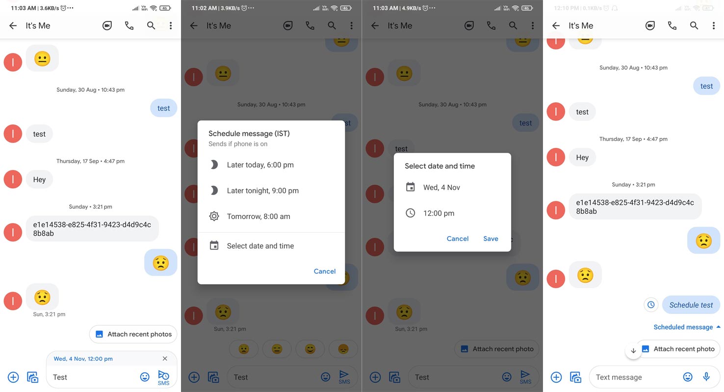 Google Messages Schedule Settings