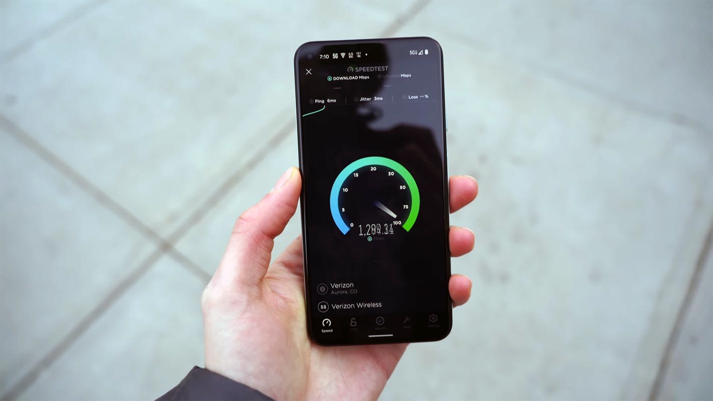 Google Pixel 5 Verizon Wireless 5G Speedtest