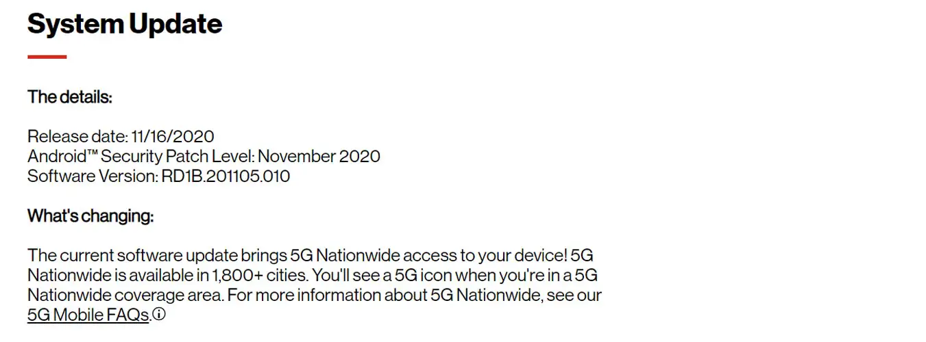 Google Pixel 5 Verizon Wireless low-band 5G Update