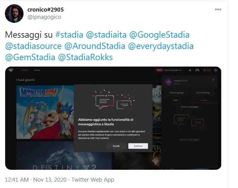 Google Stadia Chat Screenshot tweet