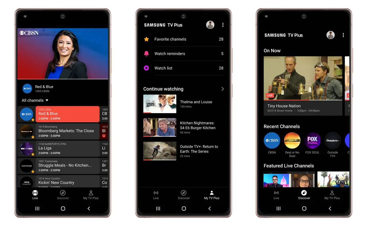 Samsung Free TV Plus App in Galaxy Mobiles Screenshots
