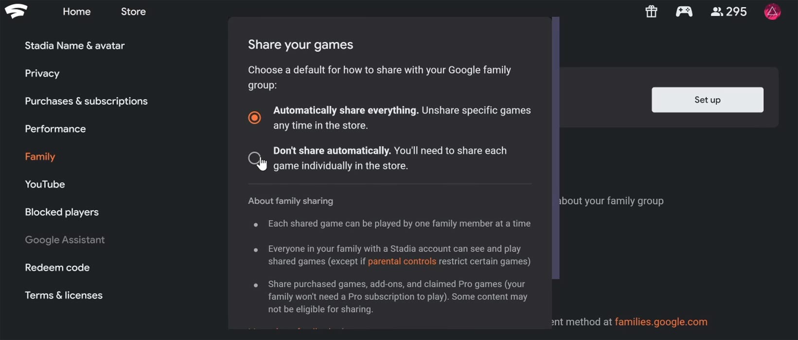 Share Games in Google Stadia