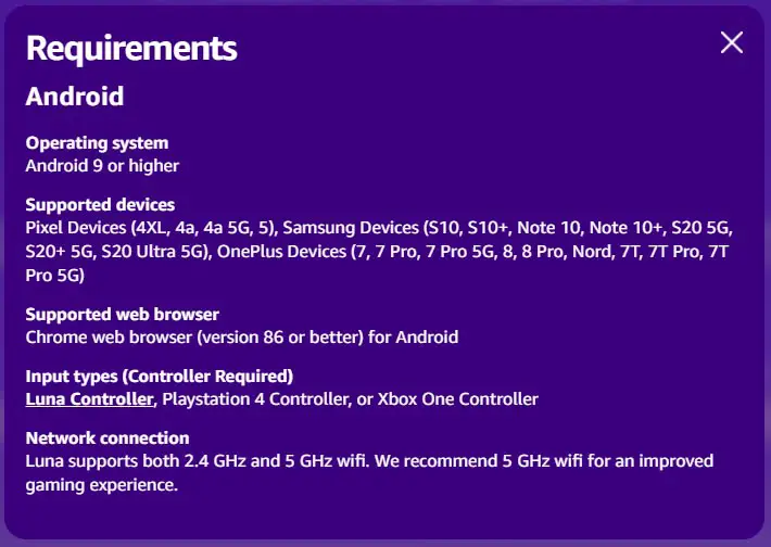 Amazon Luna Supporting Android Mobiles and Requirements