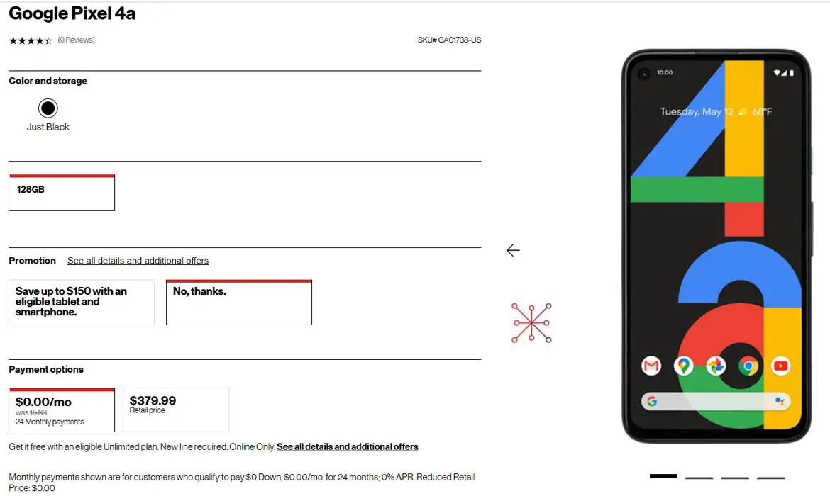 Free Google Pixel 4a with Verizon Unlimited Plans