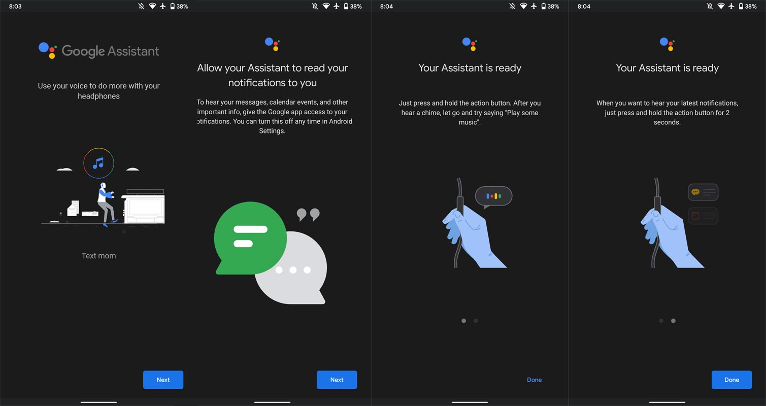 Google Assistant Spoken Notifications in Wired Headphones