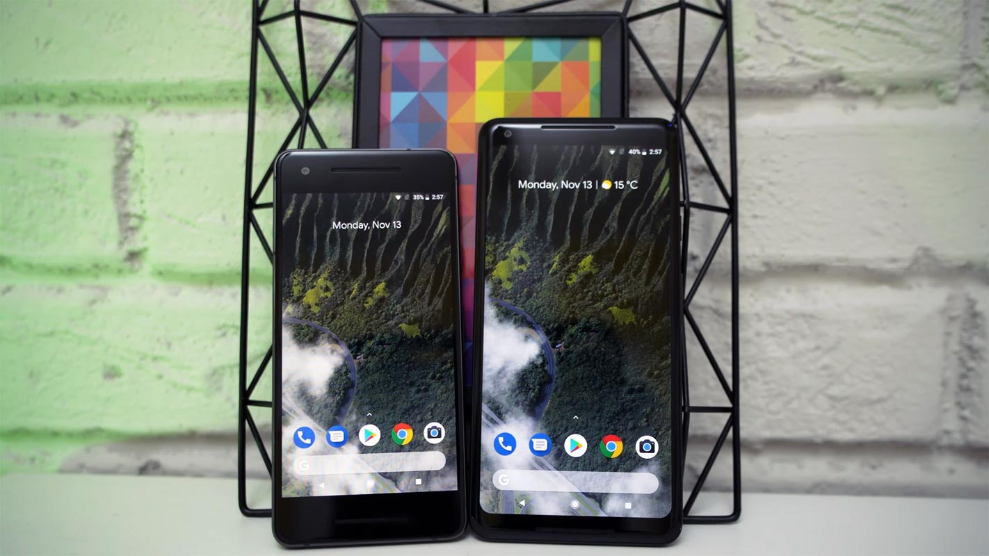 Google Pixel 2 and 2 XL nearby on the Table
