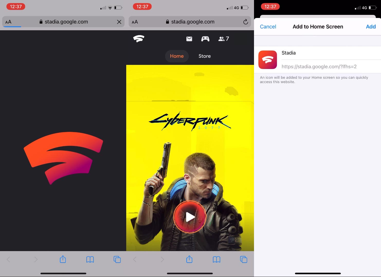 Google Stadia Web app iOS