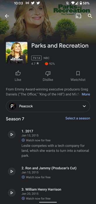 NBC Peacock Android App Screenshot