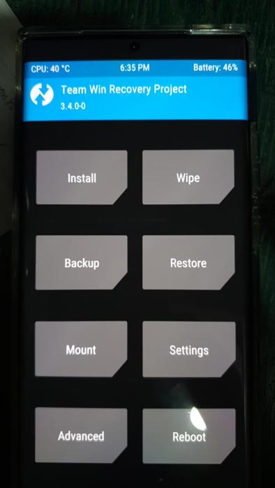 Samsung Galaxy Note 20 5G Root Android 10 TWRP Screen