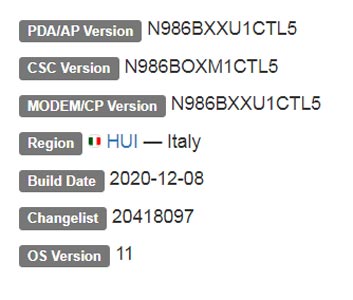 Samsung Galaxy Note 20 Ultra 5G Android 11 Firmware Details