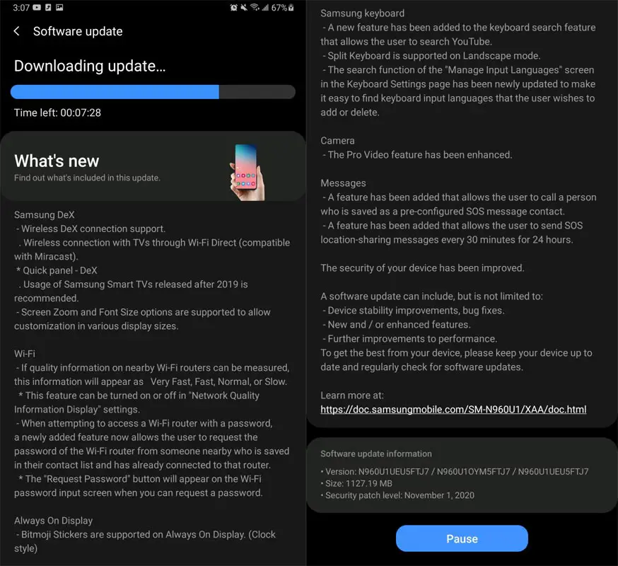 Samsung Galaxy Note 9 Unlocked USA Android 10 One UI 2.5 OTA