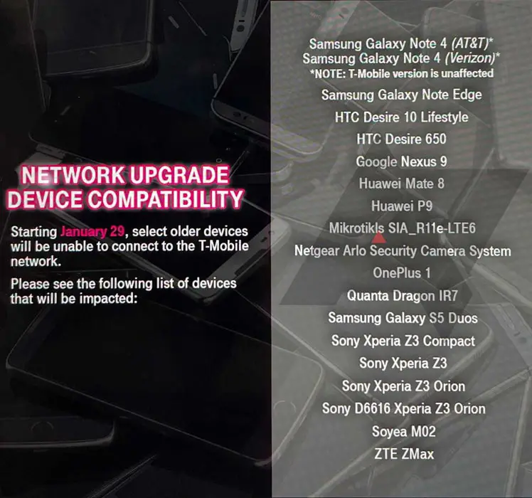 T-Mobile VoLTE Free Replacemenmt mobiles eligible list