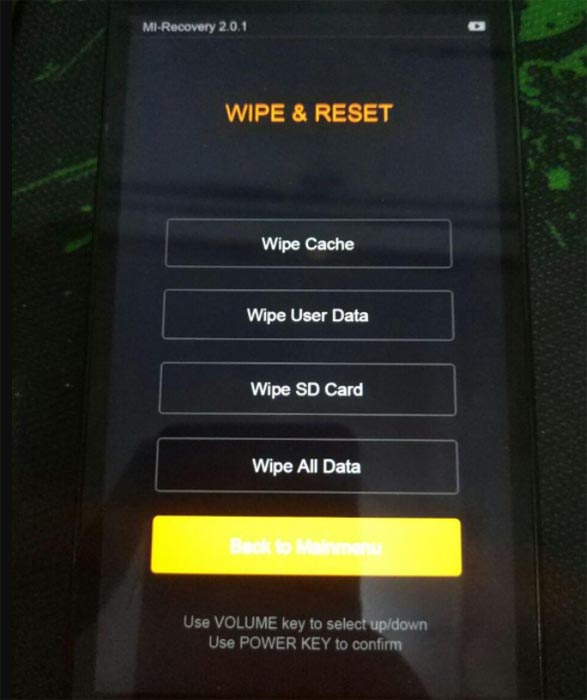 Xiaomi Recovery Wipe Option