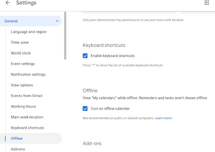 End User Offline Web View Google Calendar