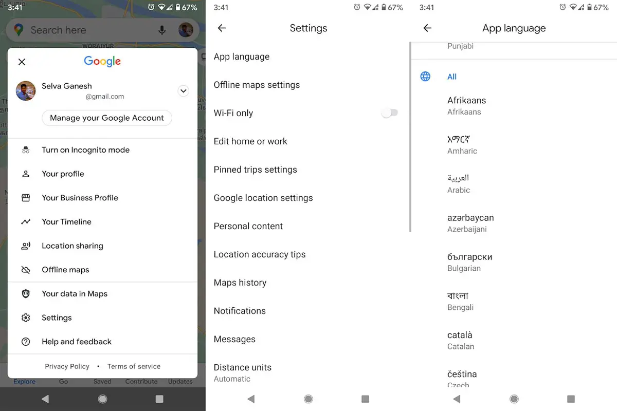 Google Maps App Language Settings