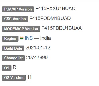 Samsung Galaxy F41 Android 11 Firmware Details