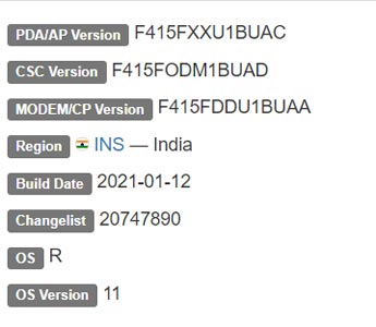 Samsung Galaxy F41 Android 11 Firmware Details