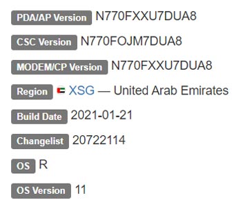 Samsung Galaxy Note 10 Lite Android 11 Firmware Details