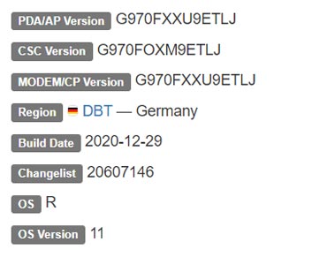 Samsung Galaxy S10e Android 11 Firmware Details