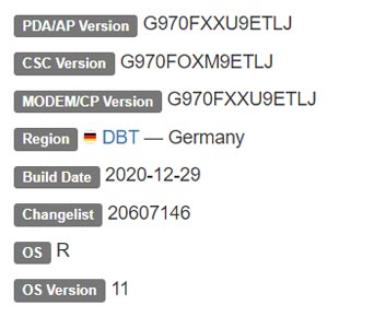 Samsung Galaxy S10e Android 11 Firmware Details