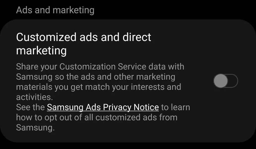 Disable Samsung Privacy Ads