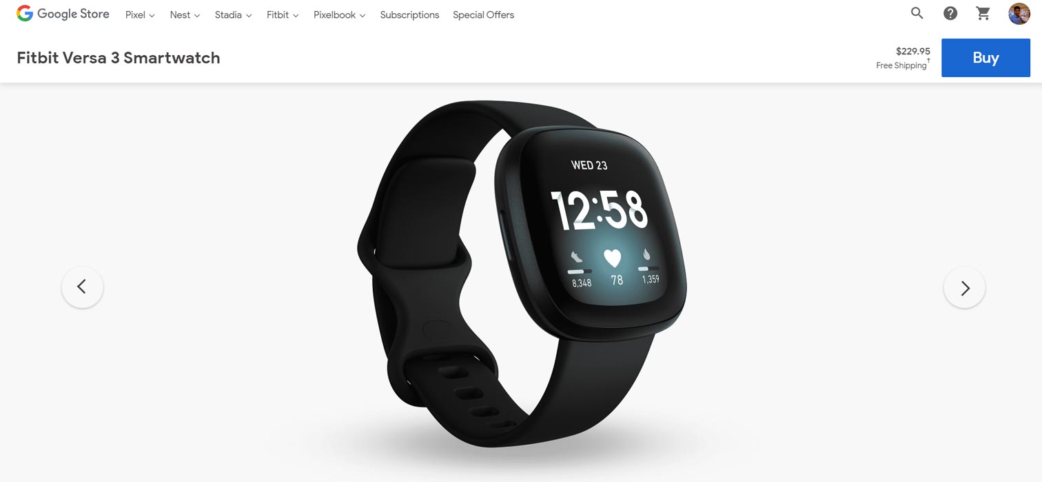 Fitbit Versa 3 available in Google Store