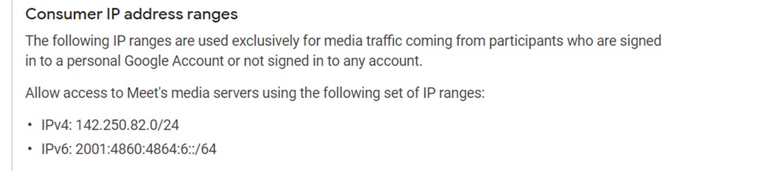 Google Meet Fixed IP Address Range