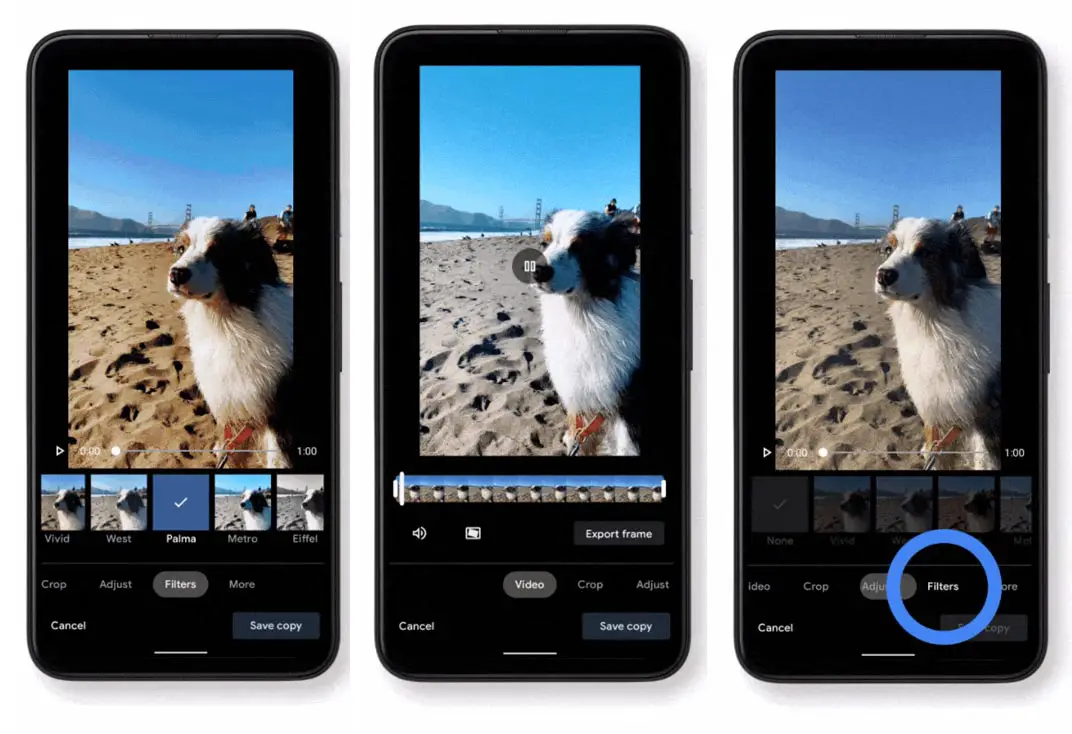 Google Photos Video Edior Frame Crop Filters