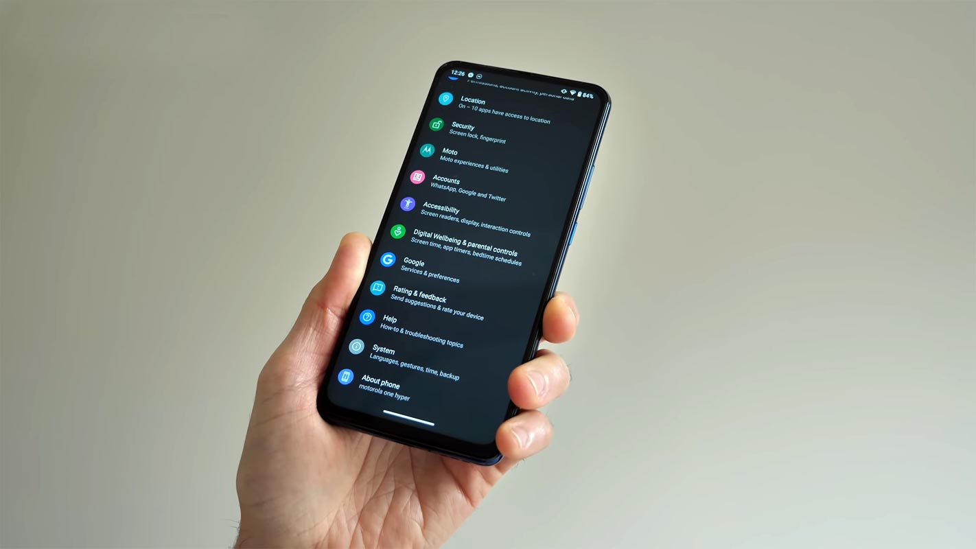 Motorola One Hyper Settings Screen