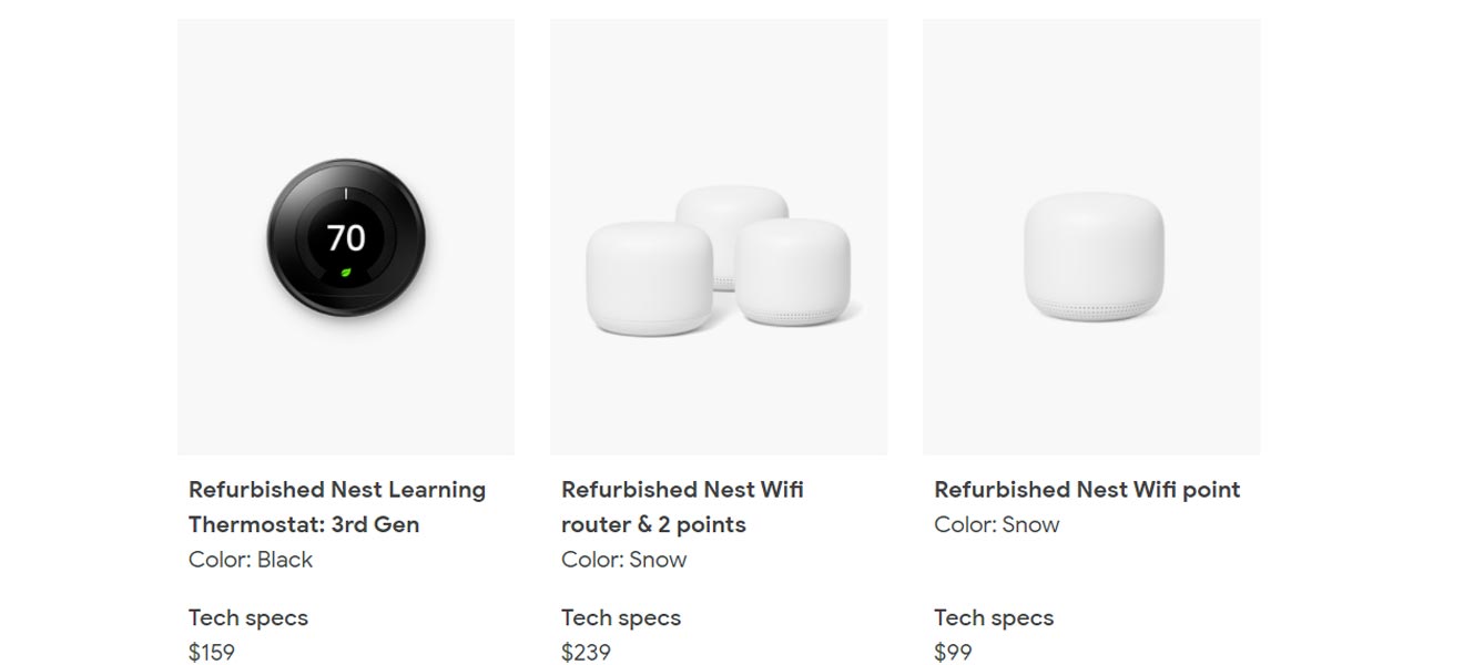 Refurbhised Nest devices Google Store