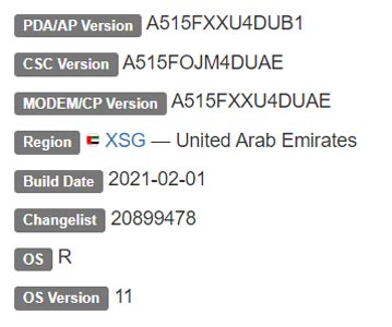 Samsung Galaxy A51 4G Android 11 Firmware Details