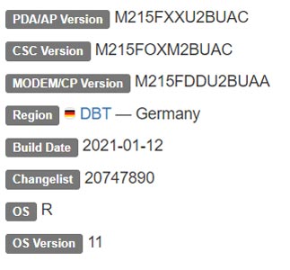 Samsung Galaxy M21 Android 11 Firmware Details