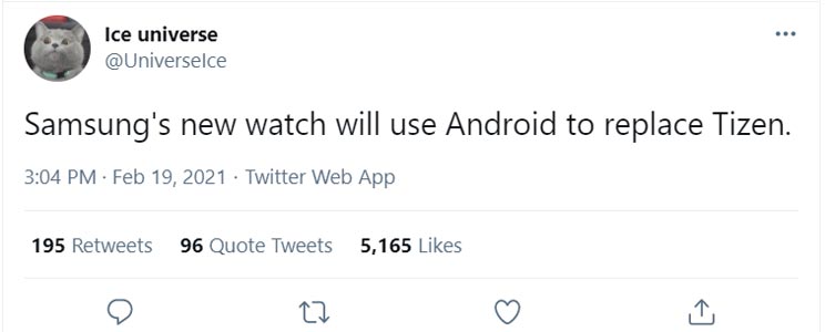 Samsung Galaxy Watch 2021 Android OS Leak twitter