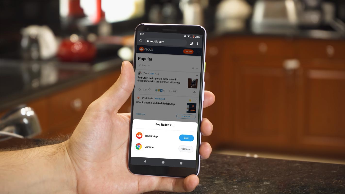 See Reddit in App or Chrome Pop-Up