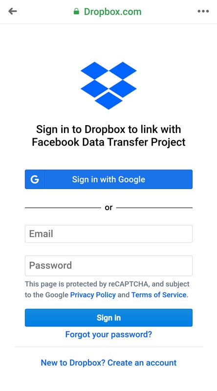 Export facebook photos to Dropbox App Authorization