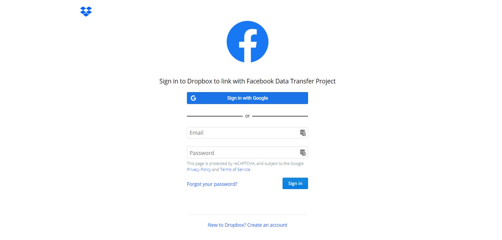 Facebook Dropbox Transfter Authorization