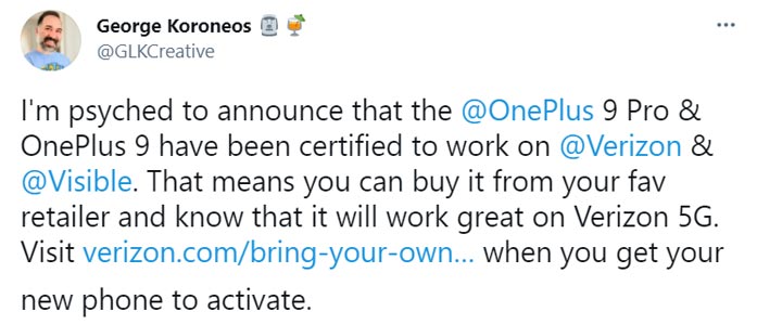 OnePlus 9 Pro Verizon Visible Nationwide 5G Certification
