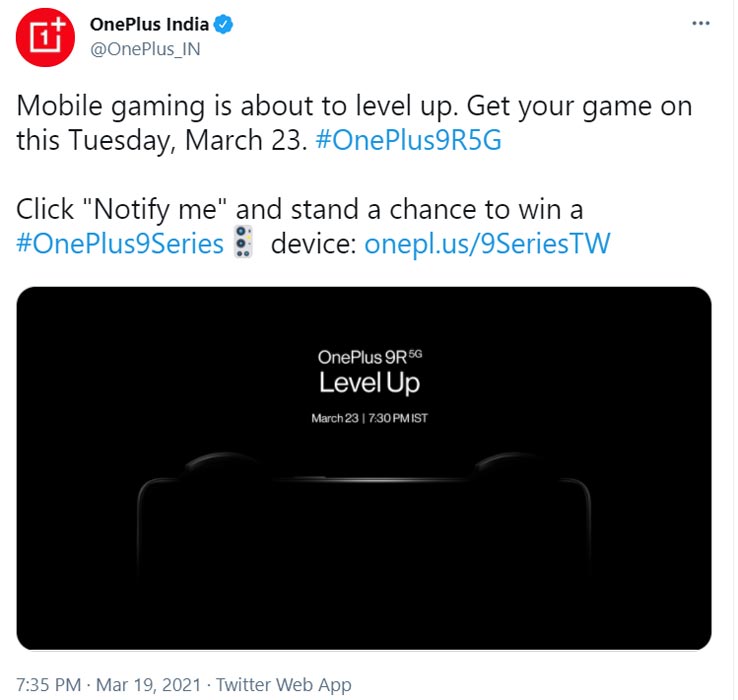 OnePlus 9R Launch Official Tweet