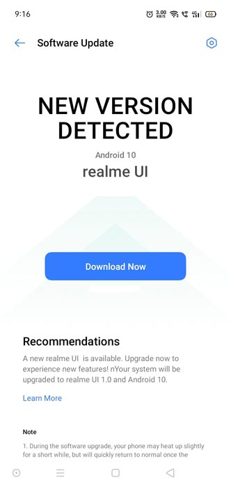 Realme 3 Android 10 OTA Screenshot