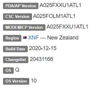 Samsung Galaxy A02s Android 10 Firmware Details