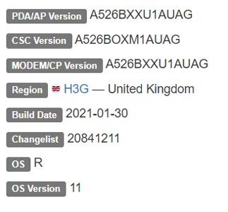 Samsung Galaxy A52 5G Android 11 Firmware Details