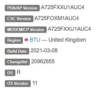 Samsung Galaxy A72 4G LTE Android 11 Firmware Details