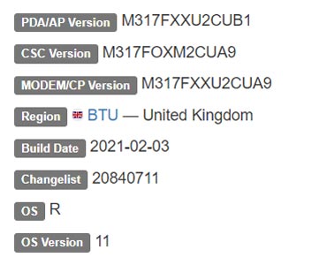 Samsung Galaxy M31s Android 11 Firmware Details