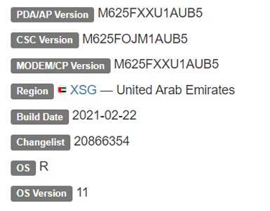 Samsung Galaxy M62 Android 11 Firmware Details