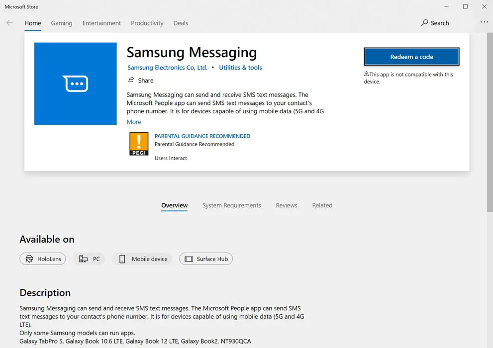 Samsung Messaging App Installation Screenshot