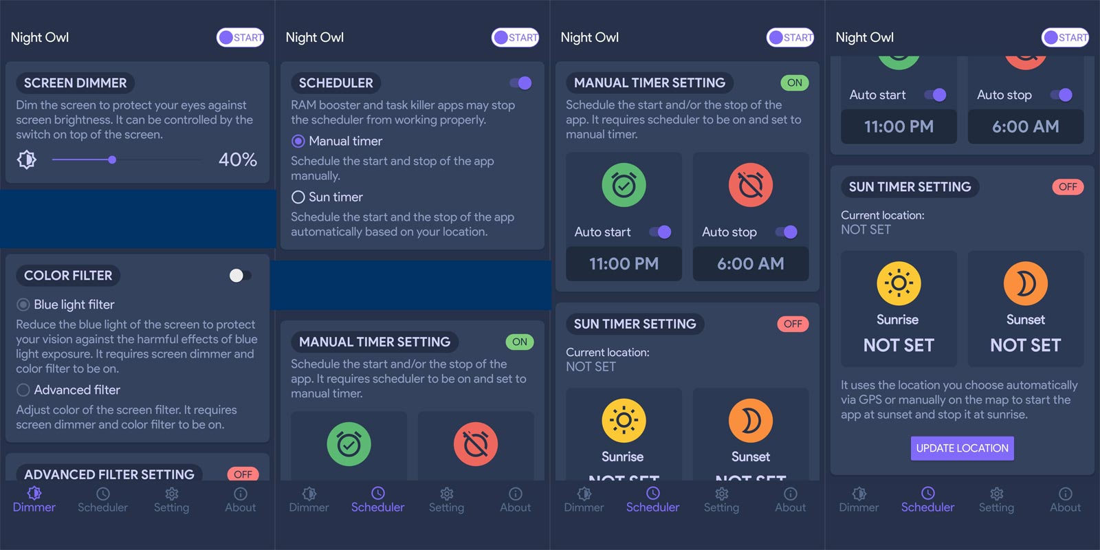 Night Owl Scheduler Setup Screenshots