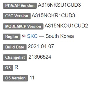 Samsung Galaxy A31 Android 11 Firmware Details