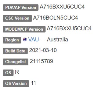 Samsung Galaxy A71 5G Android 11 Firmware Details