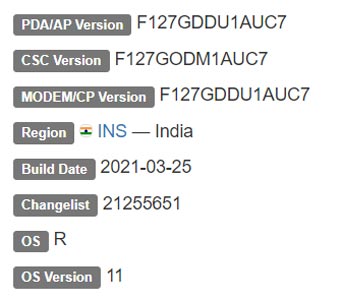 Samsung Galaxy F12 Android 11 Firmware Details