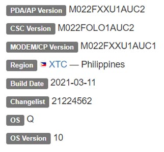 Samsung Galaxy M02 Android 10 Firmware Details